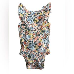 Old Navy Baby 3-6 Months Bodysuit Floral Boho Cap Ruffle Sleeve Spring Summer